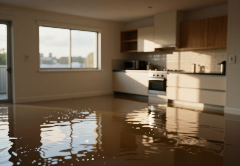 Flooded basement in a Glebe apartment building before drying